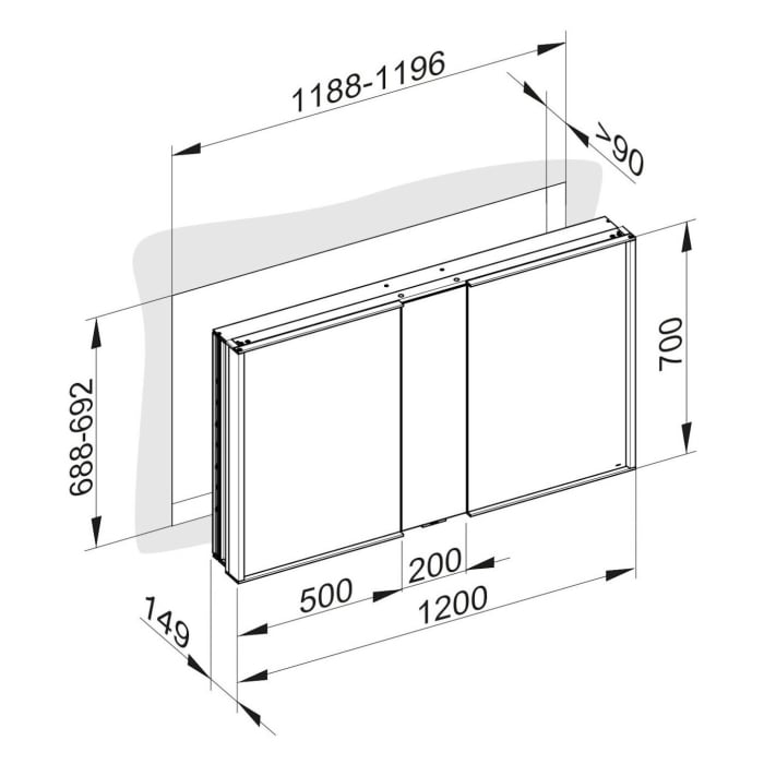Keuco Royal Match Spiegelschrank Wandhalbeinbau mit LED-Beleuchtung 120 x 70 cm, CH Version