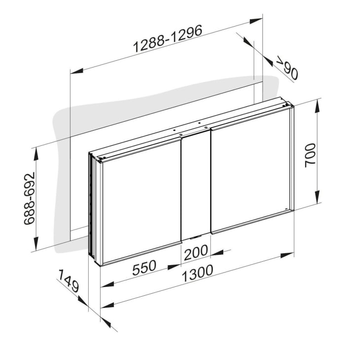 Keuco Royal Match Spiegelschrank Wandhalbeinbau mit LED-Beleuchtung 130 x 70 cm, CH Version