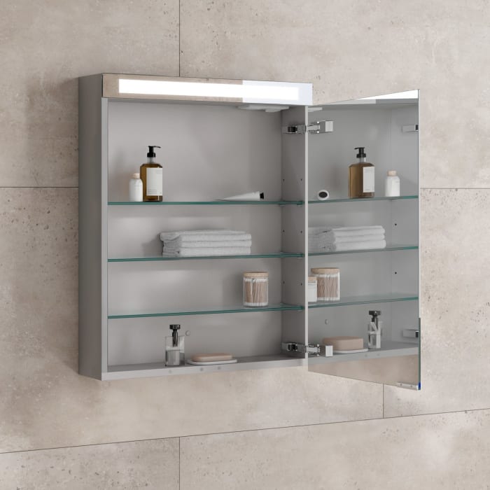 Keuco Royal E-One Aufputz-Spiegelschrank 50 x 70 cm mit 1 Tür und LED-Beleuchtung, Türanschlag rechts