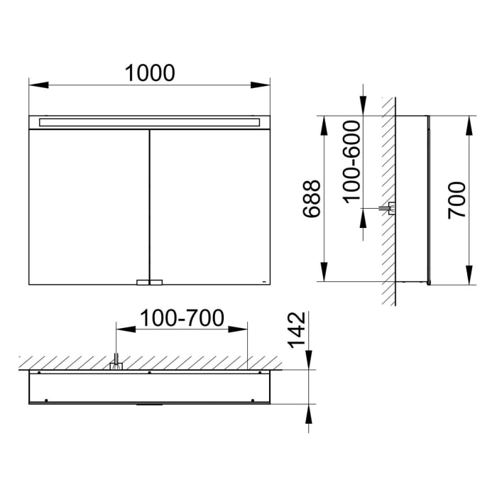 Keuco Royal E-One Aufputz-Spiegelschrank 100 x 70 cm mit 2 Türen und LED-Beleuchtung