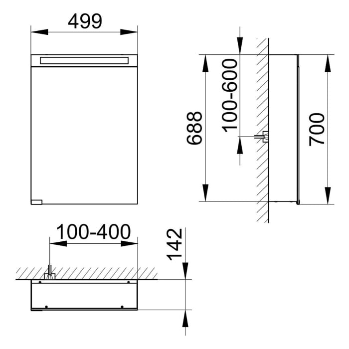 Keuco Royal E-One Aufputz-Spiegelschrank 50 x 70 cm mit 1 Tür und LED-Beleuchtung, Türanschlag rechts