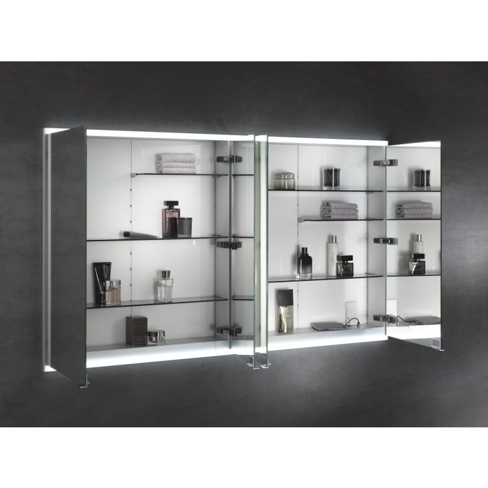 Keuco Royal P94 Unterputz-Spiegelschrank 4-türig 180 x 16 cm, mit LED-Beleuchtung, 2 Steckdosen / 2 USB-Anschlüsse