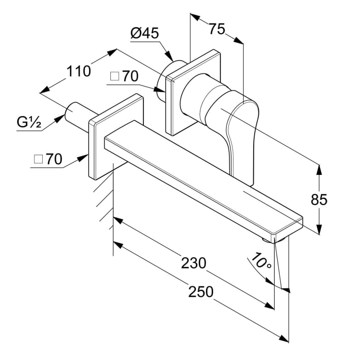 Kludi ZENTA SL Waschtisch-2-Loch-Wand-Einhandmischer Ausladung 23 cm zweiteilige Rosette