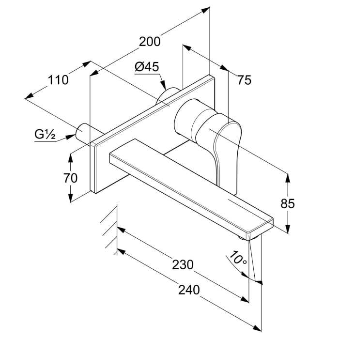 Kludi ZENTA SL Waschtisch-2-Loch-Wand-Einhandmischer Ausladung 23 cm einteilige Rosette