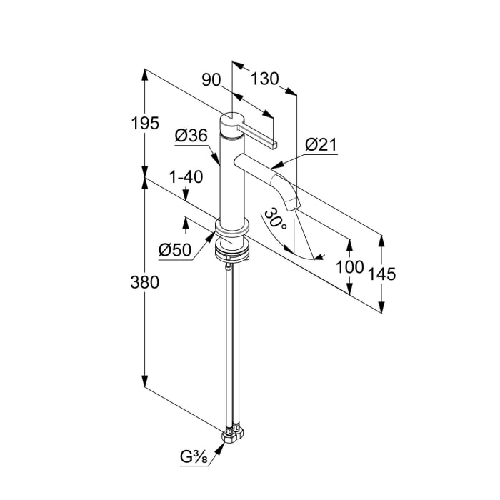 Kludi NOVA FONTE Pura Waschtisch-Einhandmischer 100 ohne Ablaufgarnitur