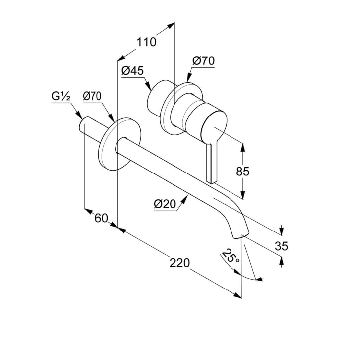 Kludi NOVA FONTE Pura Unterputz Waschtisch-Einhandmischer, Ausladung 22 cm