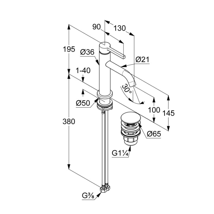 Kludi NOVA FONTE Pura Waschtisch-Einhandmischer 100 mit Push-Open Ablaufgarnitur