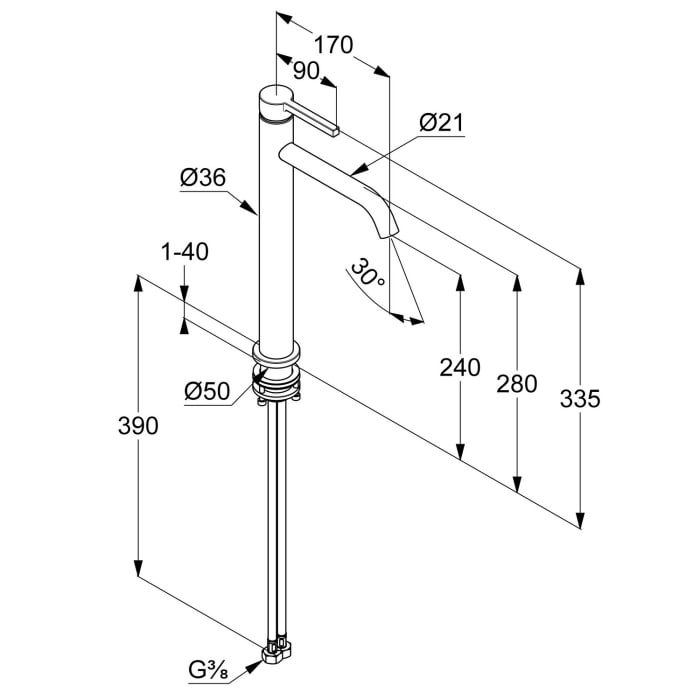 Kludi NOVA FONTE Pura Waschschüssel-Einhandmischer 240 ohne Ablaufgarnitur