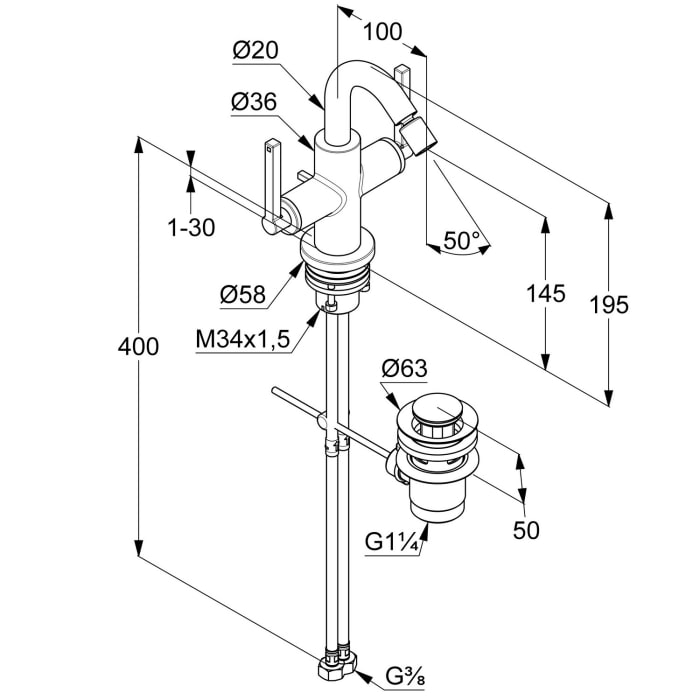 Kludi NOVA FONTE Puristic Bidetarmatur mit Ablaufgarnitur