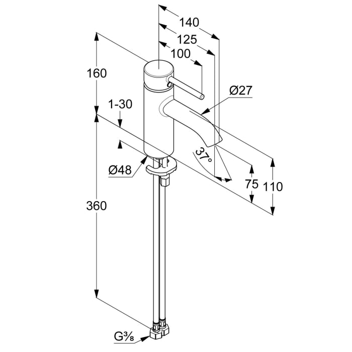 Kludi BOZZ Waschtisch-Einhandmischer 75 EcoPlus mit Zugstangen-Ablaufgarnitur