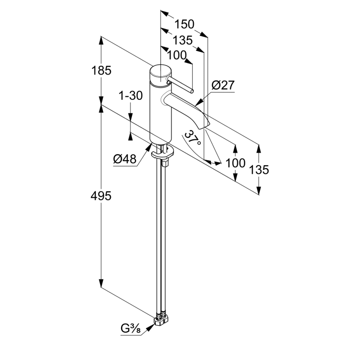 Kludi BOZZ Waschtisch-Einhandmischer 100 EcoPlus ohne Ablaufgarnitur