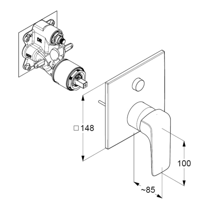 Kludi AMEO Wannenfüll- und Brause-Einhandmischer Unterputz Push Set, eigensicher gegen Rückfließen