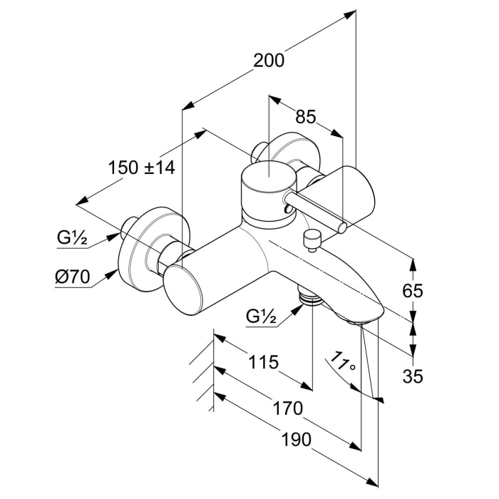 Kludi BOZZ Aufputz-Wannenfüll- und Brausearmatur, eigensicher gegen Rückfließen