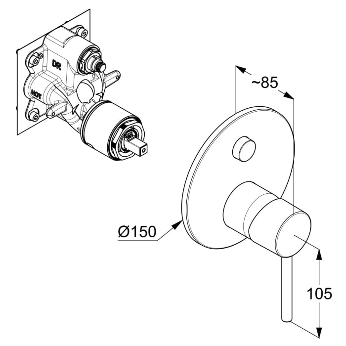 Kludi BOZZ Unterputz-Wannenfüll-/Brause-Einhandmischer mit Push Set