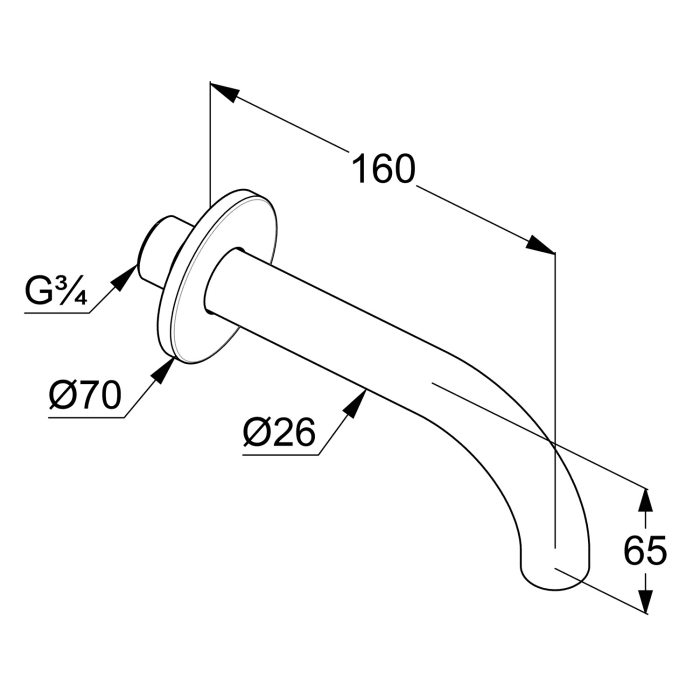 Kludi BOZZ Wanneneinlauf DN20 Ausladung 16 cm