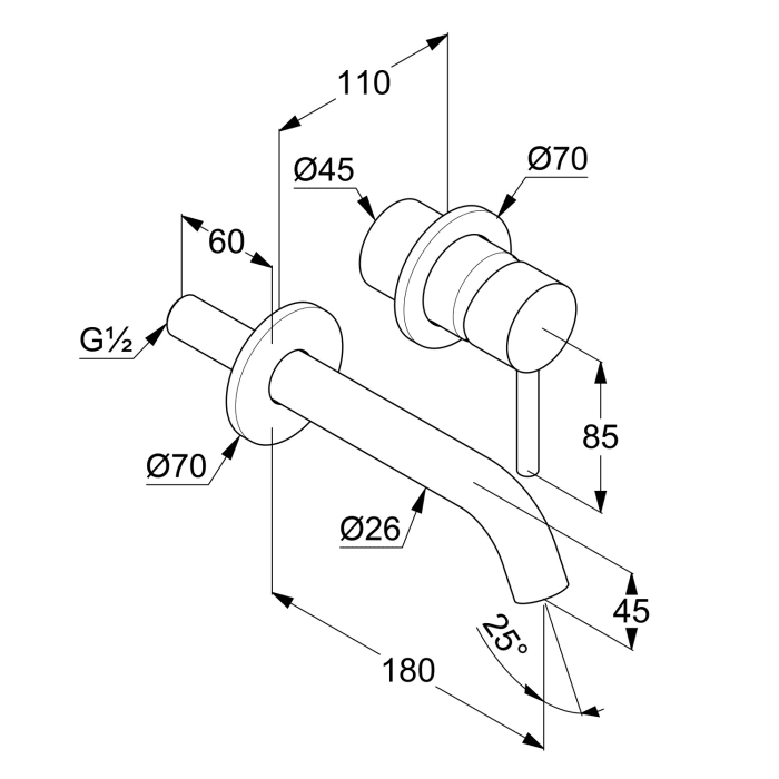 Kludi BOZZ Unterputz Waschtisch-Zweiloch-Wand-Einhandmischer, Ausladung 18cm