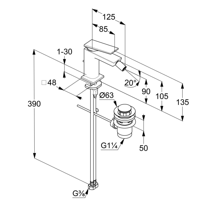 Kludi DECUS Bidet-Einhandmischer mit Zugstangen-Ablaufgarnitur