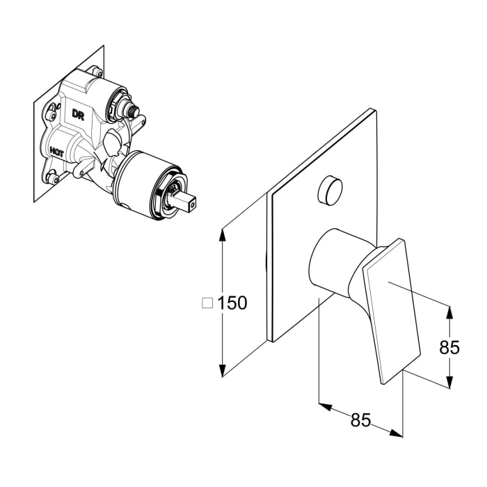 Kludi DECUS Unterputz-Wannenfüll- und Brause-Einhandmischer, Feinbau-Set mit Druckumstellung