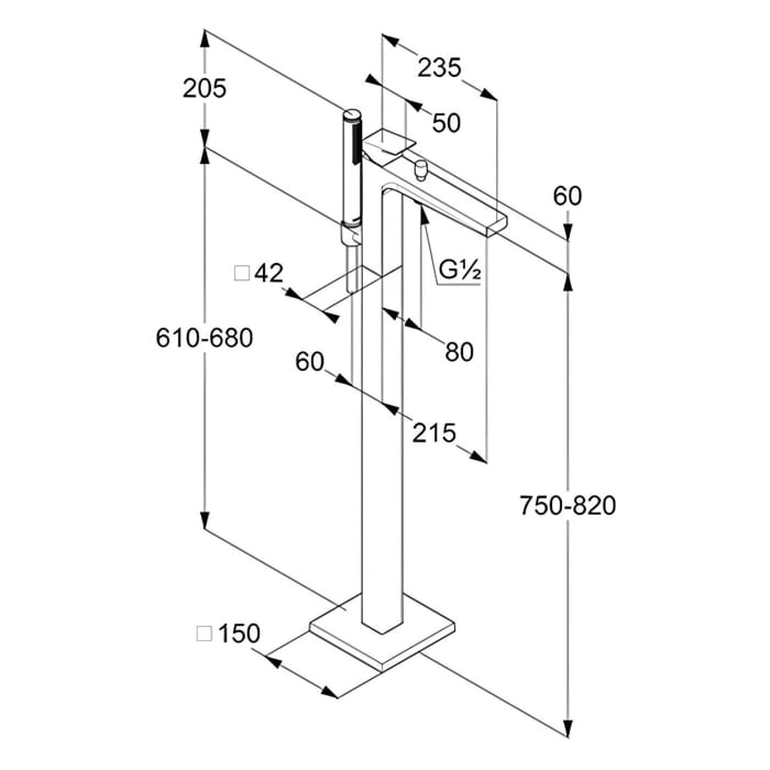 Kludi DECUS Wannenfüll-und Brause-Einhandmischer DN 15, für Bodenmontage
