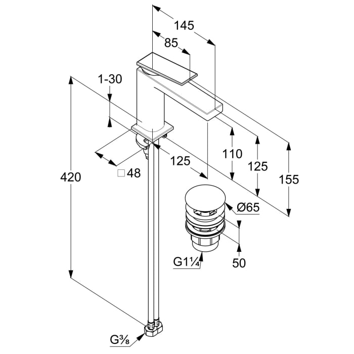 Kludi DECUS Waschtisch-Einhandmischer 110 mit Push open Ablaufgarnitur