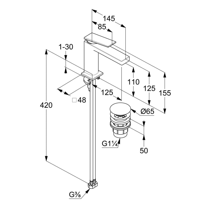 Kludi DECUS Waschtisch-Einhandmischer 110 ECO PLUS mit Push open Ablaufgarnitur