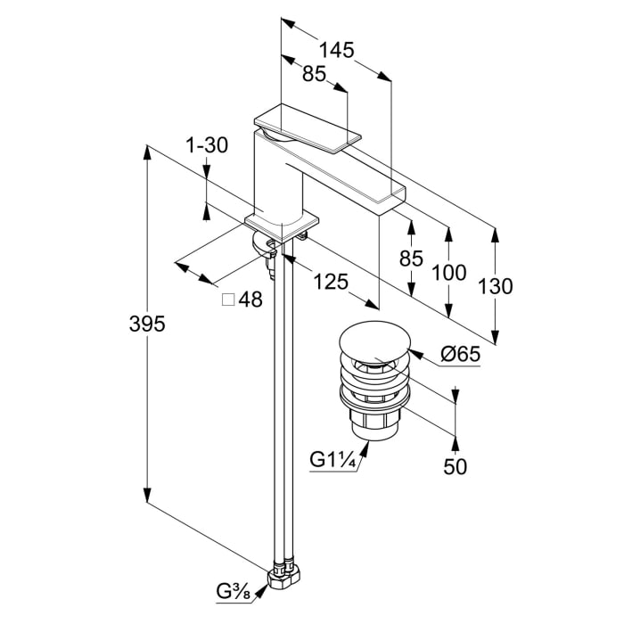 Kludi DECUS Waschtisch-Einhandmischer 85 mit Push open Ablaufgarnitur