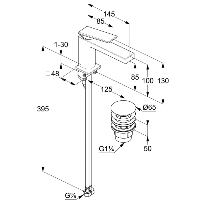 Kludi DECUS Waschtisch-Einhandmischer 85 ECO PLUS mit Push open Ablaufgarnitur
