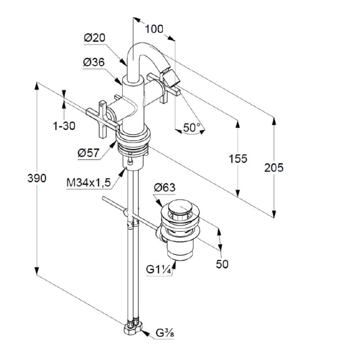 Kludi NOVA FONTE Classic Bidet-Armatur mit Ablaufgarnitur