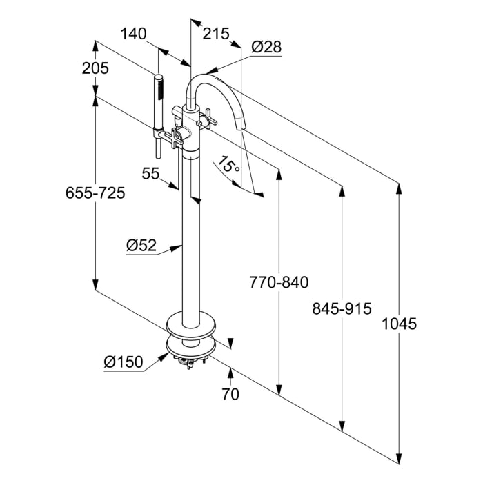 Kludi NOVA FONTE Classic  Wannenfüll- und Brausearmatur, freistehend