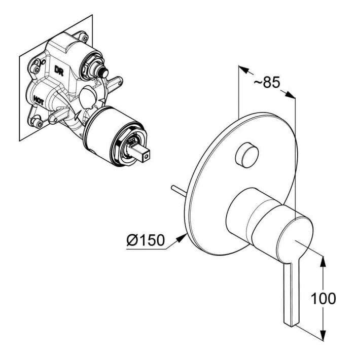Kludi NOVA FONTE Unterputz-Wannenfüll- und Brause-Einhandmischer, eigensicher