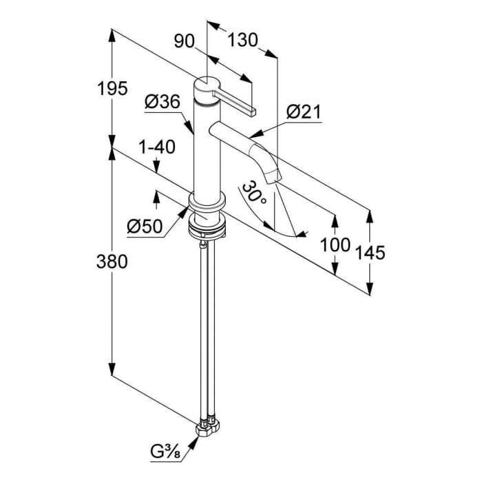 Kludi NOVA FONTE Pura Waschtisch-Einhandmischer 100 ohne Ablaufgarnitur