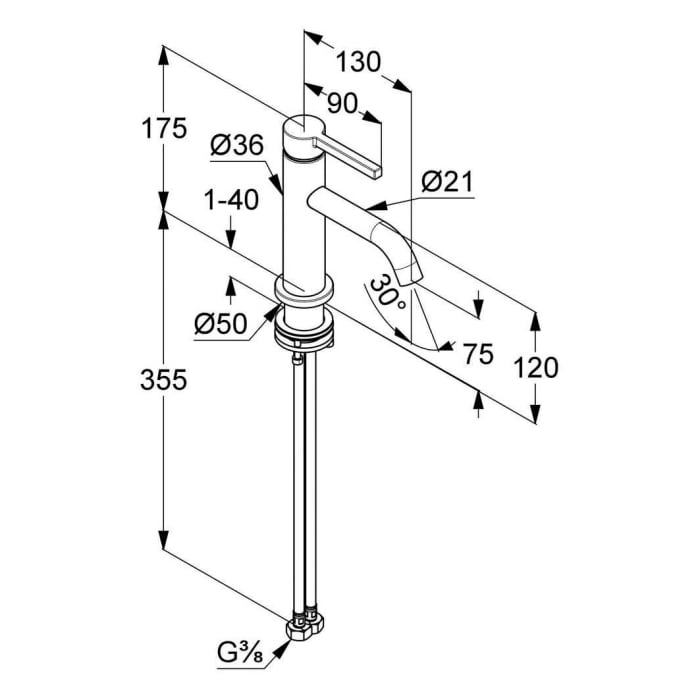 Kludi NOVA FONTE Pura Waschtisch-Einhandmischer 75 ohne Ablaufgarnitur