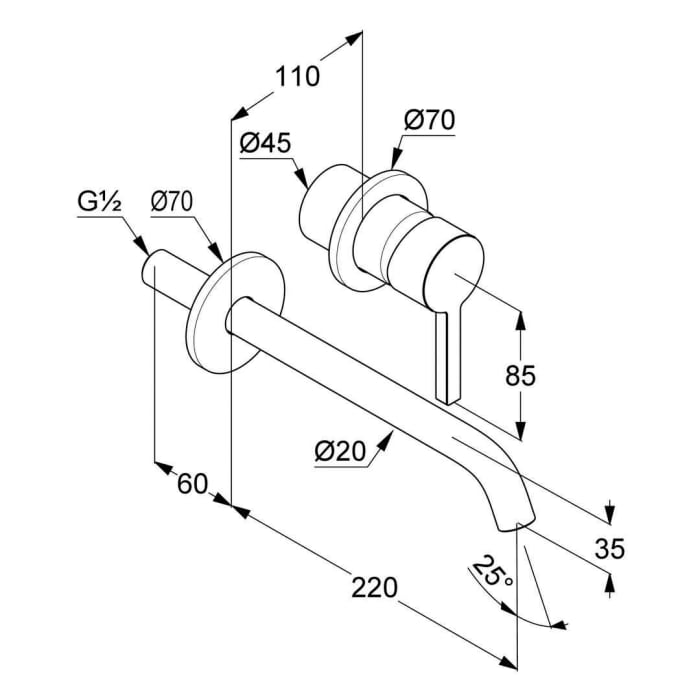 Kludi NOVA FONTE Pura Unterputz Waschtisch-Einhandmischer, Ausladung 22 cm