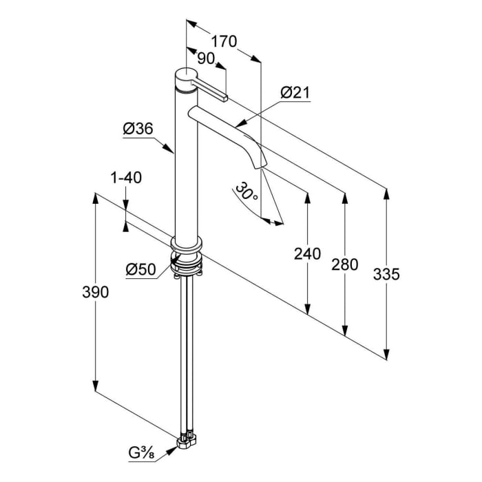 Kludi NOVA FONTE Pura Waschschüssel-Einhandmischer 240 ohne Ablaufgarnitur