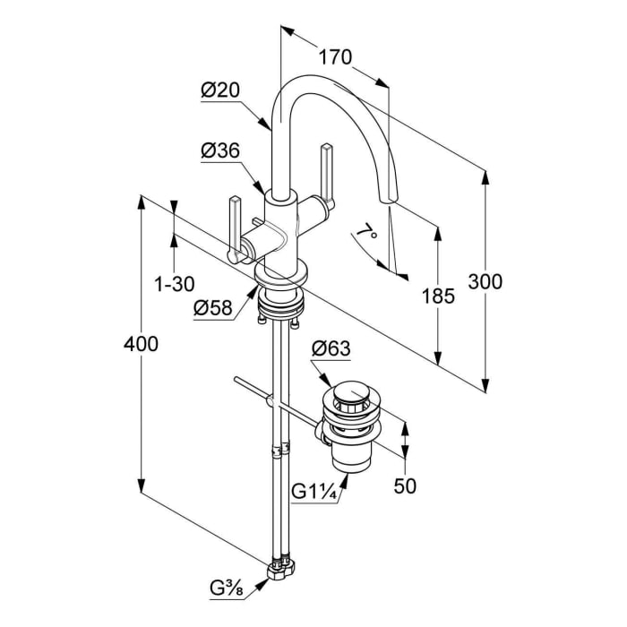 Kludi NOVA FONTE Puristic 1-Loch Waschtischarmatur für Standmontage