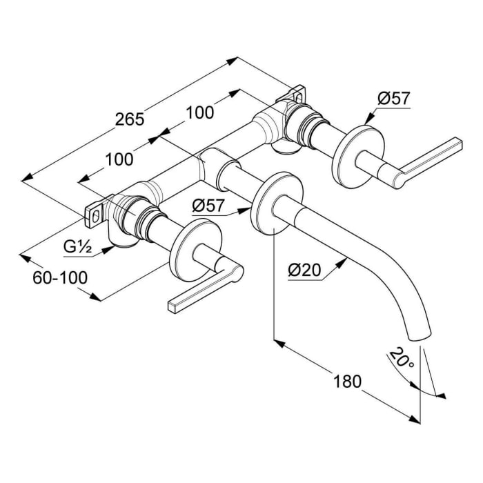 Kludi NOVA FONTE Puristic 3-Loch-Waschtischarmatur für Wandmontage