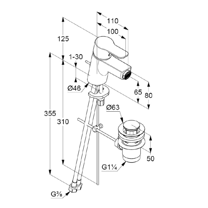 Kludi PURE&EASY Bidet-Einhebelmischer mit Metallablaufgarnitur