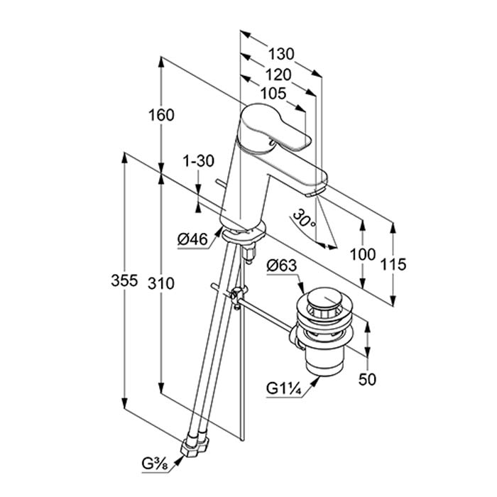Kludi PURE&EASY Waschtisch-Einhandmischer 100 mit Kunststoff-Ablaufgarnitur