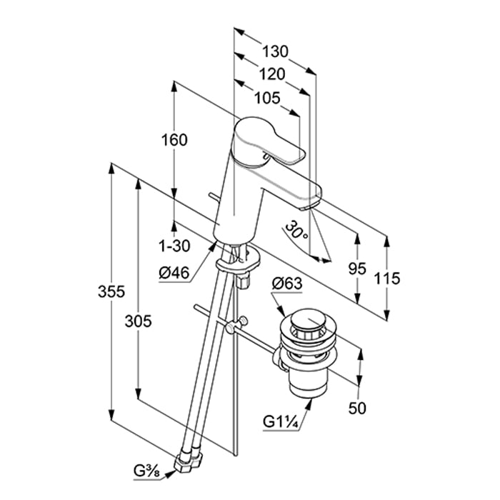 Kludi PURE&EASY Waschtisch-Einhandmischer 100 mit Metall-Ablaufgarnitur