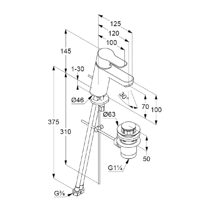 Kludi PURE&EASY Waschtisch-Einhandmischer 70 mit Metall-Ablaufgarnitur