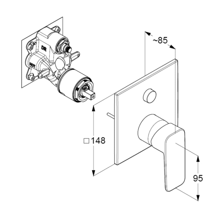 Kludi PURE&STYLE Unterputz Wannenfüll- und Brause-Einhebelmischer mit Funktionseinheit