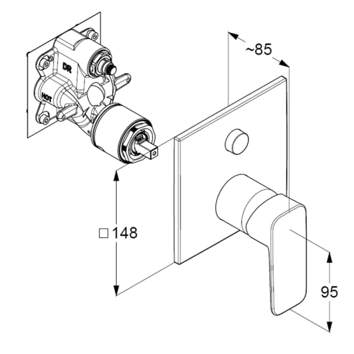 Kludi PURE&STYLE Unterputz Wannenfüll- und Brause-Einhebelmischer mit Funktionseinheit
