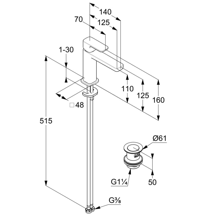 Kludi RENON Waschtisch-Einhandmischer 110 ECO PLUS mit Push open Ablaufgarnitur