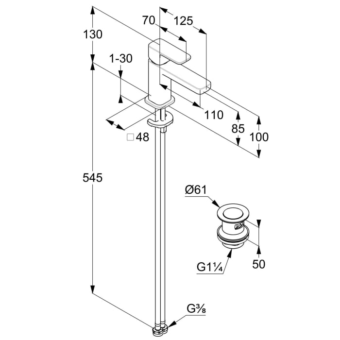 Kludi RENON Waschtisch-Einhandmischer 85 mit Push open Ablaufgarnitur