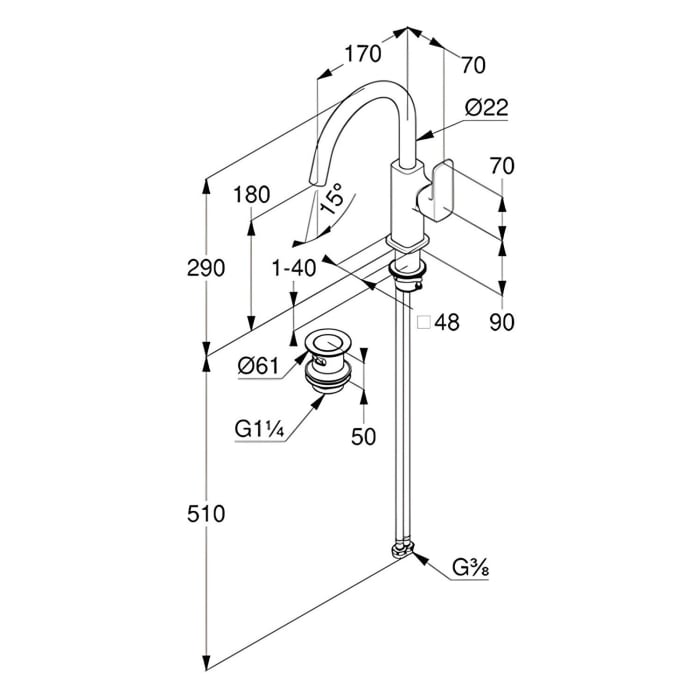 Kludi RENON Waschtisch-Einhandmischer DN 15, mit Push-open Ablaufgarnitur