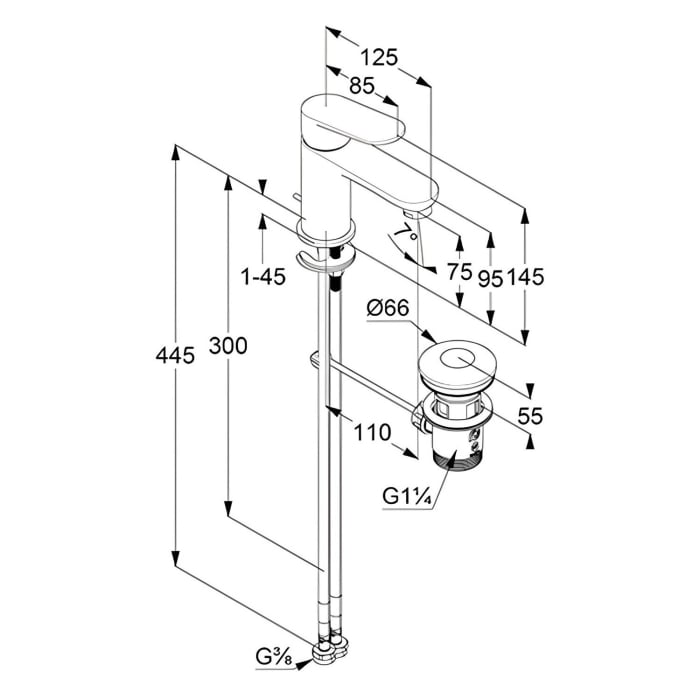 Kludi X1 Waschtisch-Einhandmischer 75 DN 15, mit Zugstangen-Ablaufgarnitur