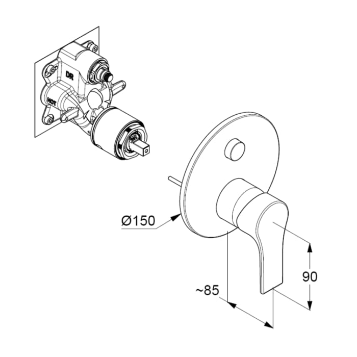 Kludi ZENTA SL Unterputz Wannenfüll- und Brause-Einhandmischer