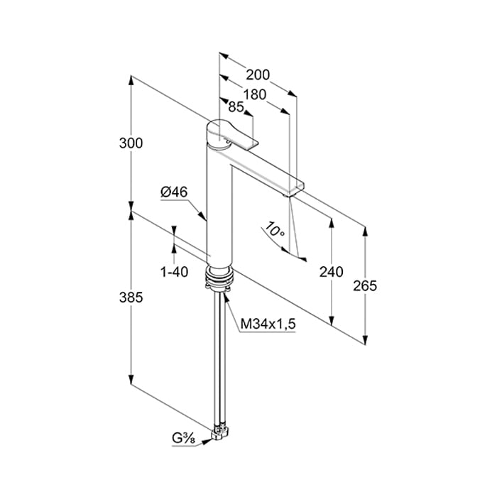Kludi ZENTA SL Waschtischarmatur XL, ohne Ablaufgarnitur