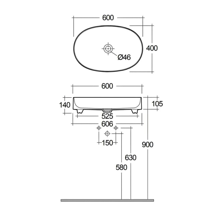 Kludi RESA O Aufsatzwaschbecken 60 x 40 cm