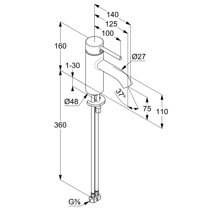 Kludi BOZZ Waschtisch-Einhandmischer 75 ohne Ablaufgarnitur